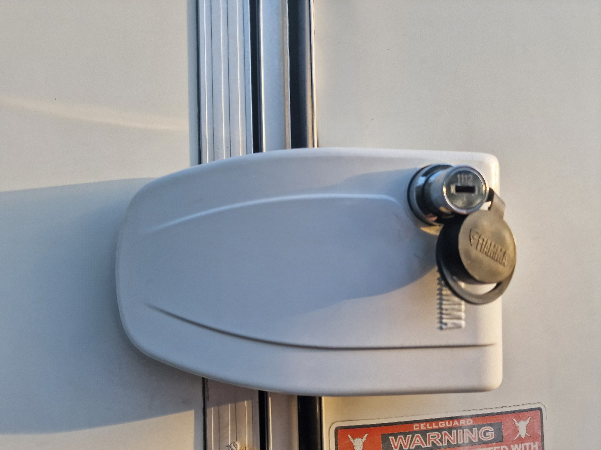 Fiamma brand secure door lock on a motorhome